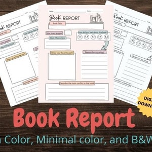 Book Report - Book Review - Printable book report - reading worksheet - reading log - reading tracker - kids activity - homeschool - pdf