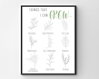 Self Growth Printable, Mindfulness Art, Growth Mindset Poster, Mental Health Poster, Therapy Office Decor, Counselor Office Decor, CBT Print