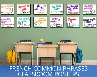 French Posters - French common phrases posters - France classroom art - Affiches francais svp - French Class - French resource - France