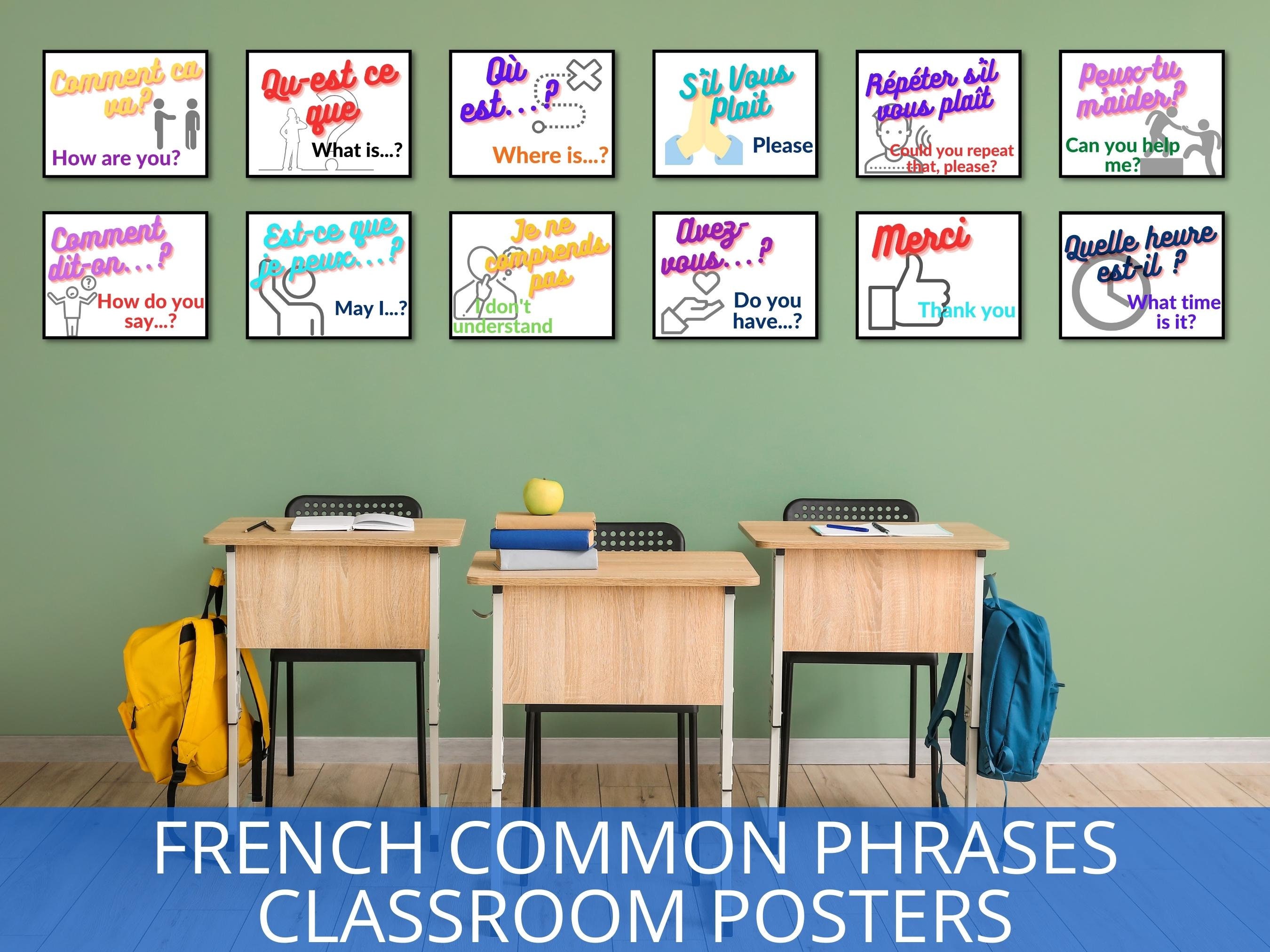 French Posters - French common phrases posters - France classroom art - Affiches francais svp - French Class - French resource - France