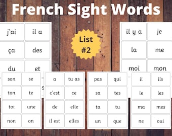 French Sight Word flashcards - List #2, learning basic French, France classroom, French printable, high frequency sight words, Kindergarten