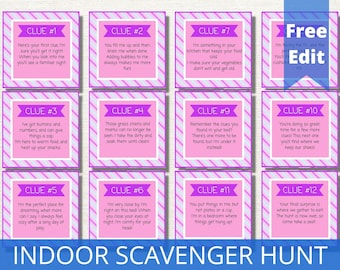 Indoor Scavenger Hunt Printable, Treasure Hunt For Kids, Scavenger Hunt Clues, Indoor Activity Idea, Birthday Party Activity, Riddle Game