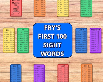 100 premières cartes mémoire de mots à vue, mots à vue de Fry imprimables, liste de mots à haute fréquence de la maternelle et de la 1re année, mur de mots, pratique de la lecture