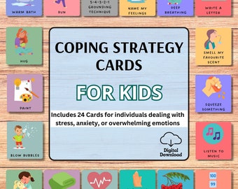 Coping Skills Cards for Kids, Mindfulness Cards, Calming Down Corner, Social Emotional Learning, Grounding Technique, Therapy Office Decor