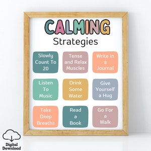 Calming Strategies Poster, Therapy Office Decor Print, ADHD, Emotional Self Regulation, Autism Anxiety Tools Kit, OT, Mental Health, CBT