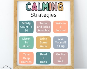 Calming Strategies Poster, Therapy Office Decor Print, ADHD, Emotional Self Regulation, Autism Anxiety Tools Kit, OT, Mental Health, CBT