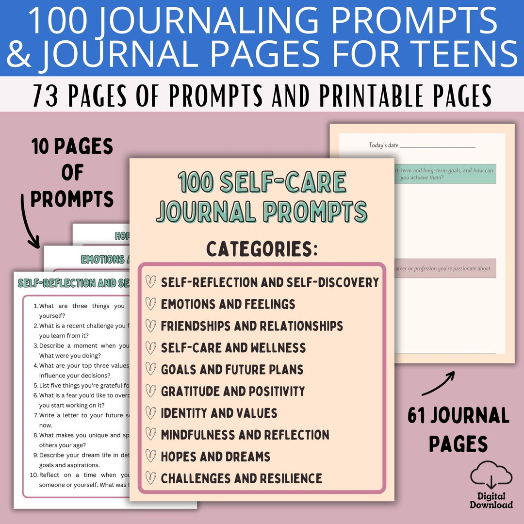 100 Journaling Prompts for Teens, Deep Thought Self-care Journal ...
