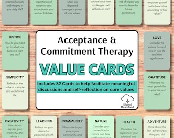 Acceptance Therapy Value Cards, Commitment Therapy, ACT Therapist, Anxiety Relief, Psychological Flexibility, Defusion, Cognitive Mind