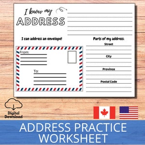 ADDRESS Practice Worksheet, Learn My Address, Kids Address Activity, Life Skills for Kids, Kindergarten Printable, Homeschool Practice