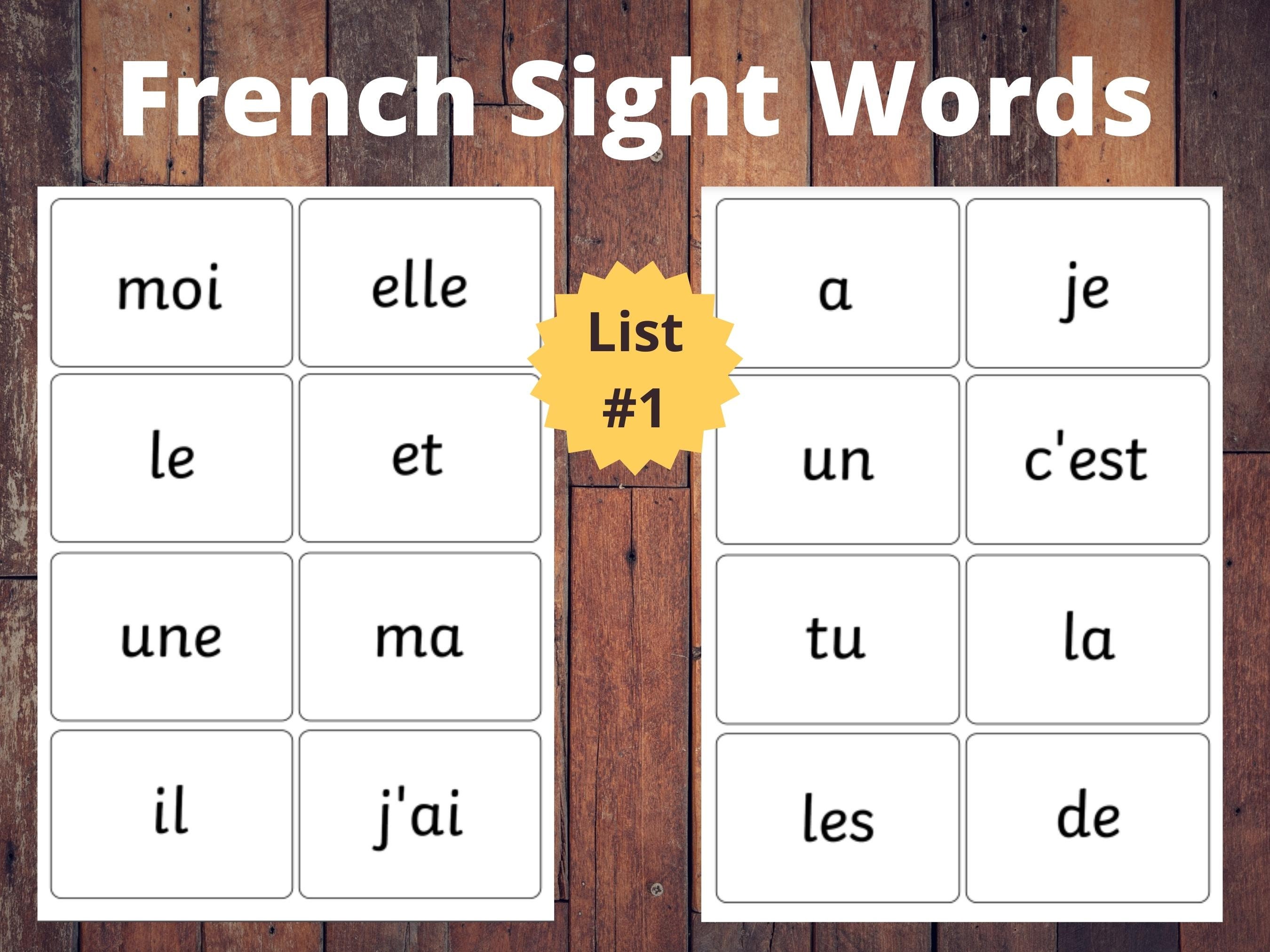 Flashcards French Sight Word Liste n 1, apprentissage du français