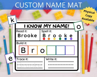 Name Tracing Sheet - Customized, Learn to spell and write name, Preschool and Kindergarten dry erase name mat, reusable name tracing page