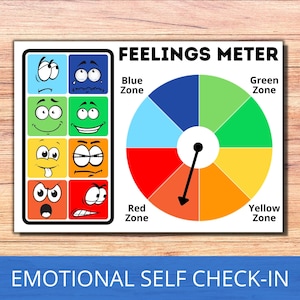 Gevoelensdiagram, emotionele zelfcheck-in, tool voor zelfregulatiezones, tools voor kalmerende hoekjes, ondersteuning voor autisme ASS, ADHD-tool, SEL, woedeproblemen