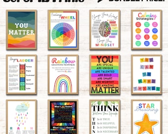 12 Counseling Posters, Therapy Office Decor, School Psychologists Wall Art, School Psychologist Mental Health Therapy Prints, Calming Corner