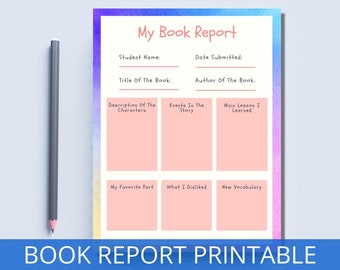 Book Report - Book Review - Printable book report - Reading Worksheet - Reading Log - Reading Tracker - Kids activity - homeschool