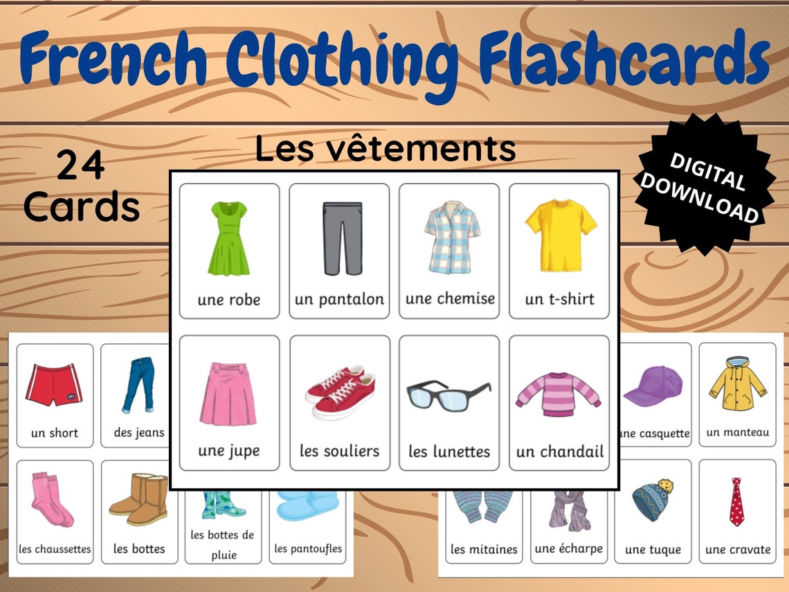 FRENCH CLOTHING PRINTABLE Flashcards Basic French Vocabulary France FRENCH CLOTHING PRINTABLE Flashcards Basic French Vocabulary France