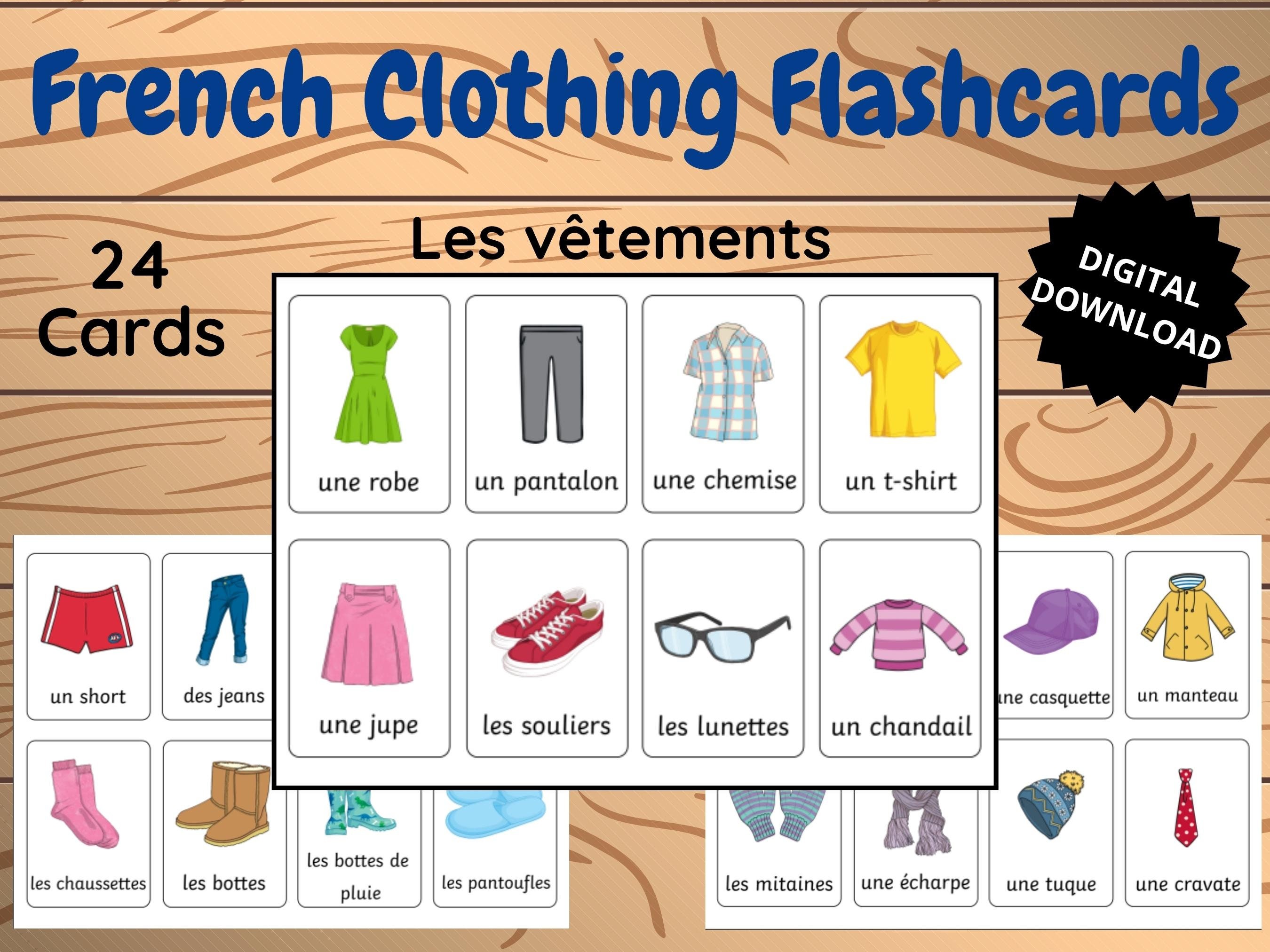 FRENCH CLOTHING PRINTABLE Flashcards Basic French Vocabulary Etsy Canada