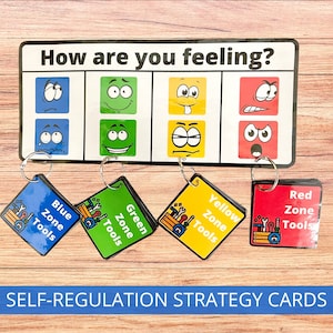 Tarjetas estratégicas de zonas de autorregulación, comprensión de sus zonas, herramientas de rincón calmante, identificación de emociones, apoyo para el autismo, estrategias de afrontamiento