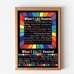 What I can and Cannot Control Poster, School Counselor Resources, Therapy Office Decor Gift, Psychotherapy CBT Poster, Mental Health Print