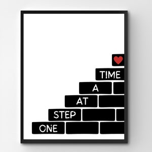 Eén stap tegelijk poster, motiverende kunst, klas afdrukbaar, adviseur kantoor decor, therapeut kantoor, zelfvertrouwen print, schoolkantoor