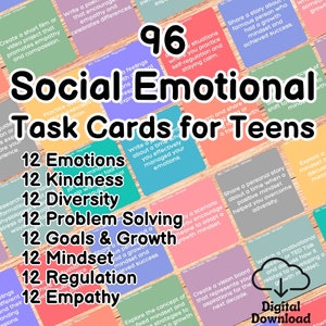Aufgabenkarten für soziales emotionales Lernen, SEL-Fähigkeitsaktivitäten, Lehrmittel für emotionale Regulierung, Problemlösung, Belastbarkeit für Jugendliche