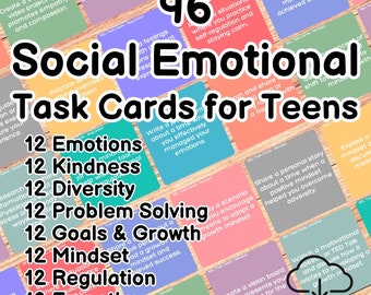 Social Emotional Learning Task Cards, SEL Skills Activities, Emotional Regulation Teaching Resources, Problem Solving, Resilience for Teens