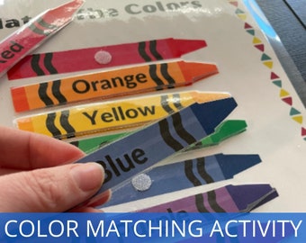Color Matching Game, Learning Colors, Busy Book Color Printable, Toddler Activity, Fine Motor Skills for Toddlers, Preschool Curriculum
