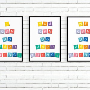 Growth Mindset Poster Set, We Can Do Hard Things, Positive Affirmations Print, Classroom Decor, School Counselor Office Art, Playroom