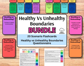 Healthy vs Unhealthy Boundaries Bundle for Kids, Learning To Set Boundaries, Personal Boundaries Worksheet, Boundary Sorting Flashcards
