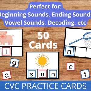 CVC Words Printable, Phonics Cards, Beginning Sounds, Early Reading Practice Cards, Science Of Reading, Phonemic Awareness Activity