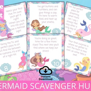 Mermaid Indoor Scavenger Hunt Printable, Birthday Scavenger Hunt, Treasure Hunt For Kids, Indoor Activity Idea for Rainy Day, Party Activity