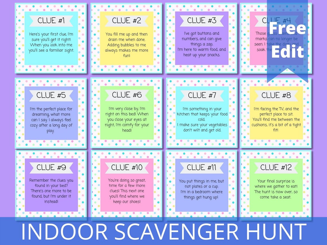 Indoor Scavenger Hunt Printable Treasure Hunt for Kids - Etsy