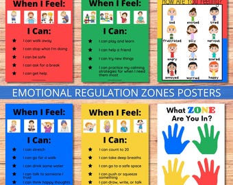 Self-Regulation Zones Posters, Feelings Chart for Kids, Calming Corner Tools, School Counselor, Autism Support, Coping Strategies, ADHD