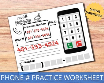 Learn My PHONE NUMBER Activity, Life Skills For Kids, Phone Number Practice Worksheet, Printable Learning Game, Kindergarten Prep