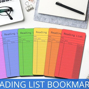 Reading List Bookmark, Library Card Bookmark, Bookmark Book Tracker, Vintage Library Bookmark, Colorful Reading Tracker, Book Review