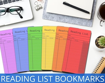 Reading List Bookmark, Library Card Bookmark, Bookmark Book Tracker, Vintage Library Bookmark, Colorful Reading Tracker, Book Review