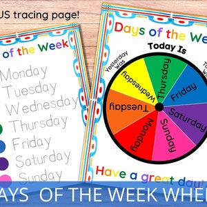 DAGEN van de WEEK afdrukbaar wiel, gisteren vandaag morgen activiteit, Montessori kalenderoefening, afdrukbaar thuisschool, voorschools spel