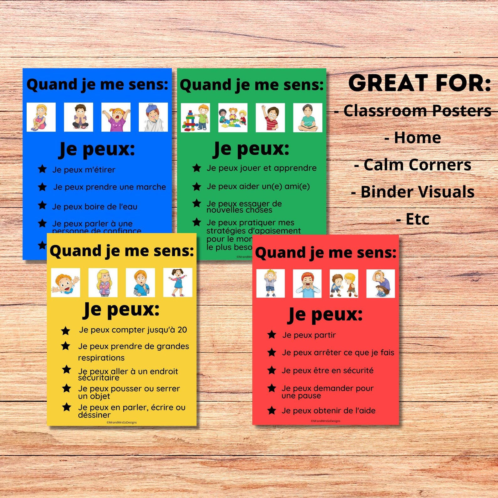FRENCH Self-regulation Zones Posters, Feelings Visual for Kids, Calming ...
