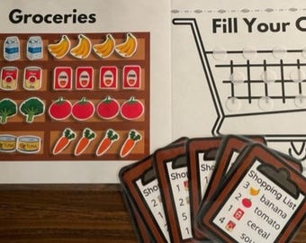 Shopping List Grocery Game, Supermarket Pretend Play, Busy Book Preschool Centers, Toddler File Folder Games, Homeschool Learning, Autism