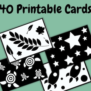 40 cartes bébé noir et blanc, flashcards Montessori imprimables à contraste élevé, cartes sensorielles pour bébés, stimulation infantile