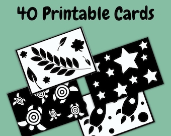 40 Black and White Baby Cards, High Contrast Printable Montessori flashcards, Sensory Cards for babies, Infant stimulation