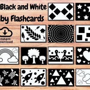 Cartes mémoire sensorielles noires et blanches pour bébés, cartes pour bébés Montessori à contraste élevé imprimables, carte de développement, jouet de stimulation pour nourrissons