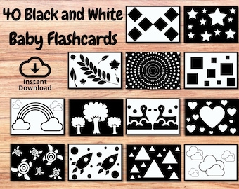 Black and White Sensory Flashcards for Babies, Printable High Contrast Montessori Baby Cards, Developmental Card, Infant Stimulation Toy