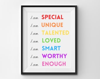 Positive Affirmations Classroom Poster, Motivational Art, Growth Mindset Wall Art, Therapist Office, Self Esteem Printable, Social Worker