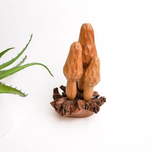 Handcrafted Wooden Morel Mushroom Sculpture: Rustic Woodland Decor