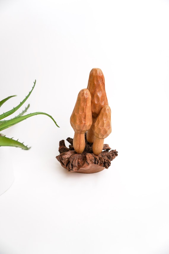 Handcrafted Wooden Morel Mushroom Sculpture – Rustic Woodland Décor, Artisan Wood Carving, Nature-Inspired Ornament, Gift for Mushroom Lover