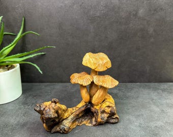 Flower mushroom.Hand Carved Wooden Mushroom Sculpture: Organic Wood Decor