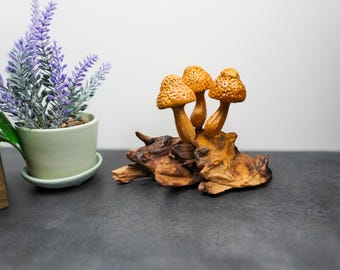 Bell Spot Mushroom. Wooden handcrafted. Hand Carved Wooden Mushroom Sculpture: Organic Wood Decoration. Gifts for her. Housewarming