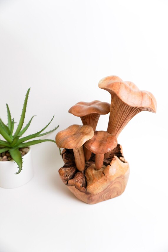 huge Wooden Mushroom Sculpture – Rustic Forest Décor, Fairy Garden Ornament, Artisan Wood Carving from Asia, Nature Lover Gift