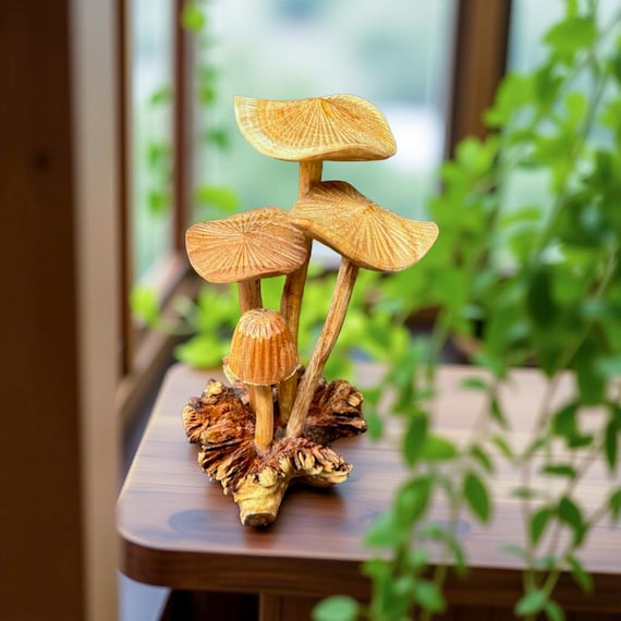 Handmade Wooden Mushroom, wooden mushroom decoration, decorative wooden mushrooms, gift, wooden mushroom art, gifts 6.5 inches