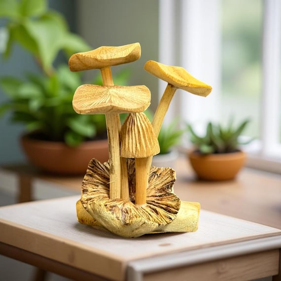 Little Wooden Yellow Cavalier mushroom 3 inches. decoration, decorative wooden mushrooms, gift, wooden mushroom art, gifts